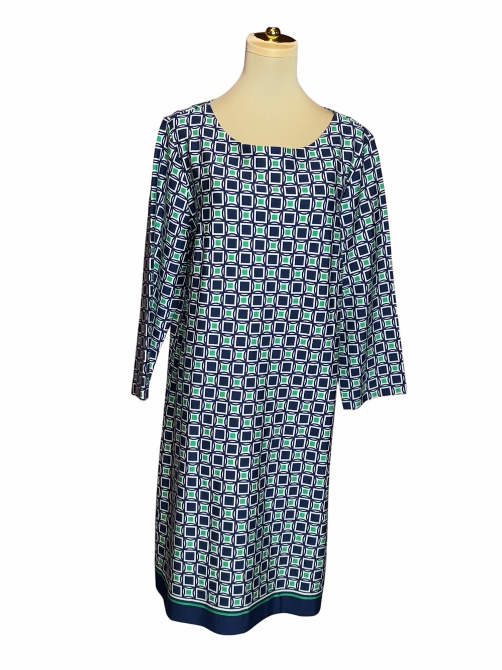 Talbots Geometric Print Shift Dress Blue & Green Size 16 NWT